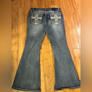 Women’s Faded Blue Flare Jeans - Mid-Rise Wide Leg